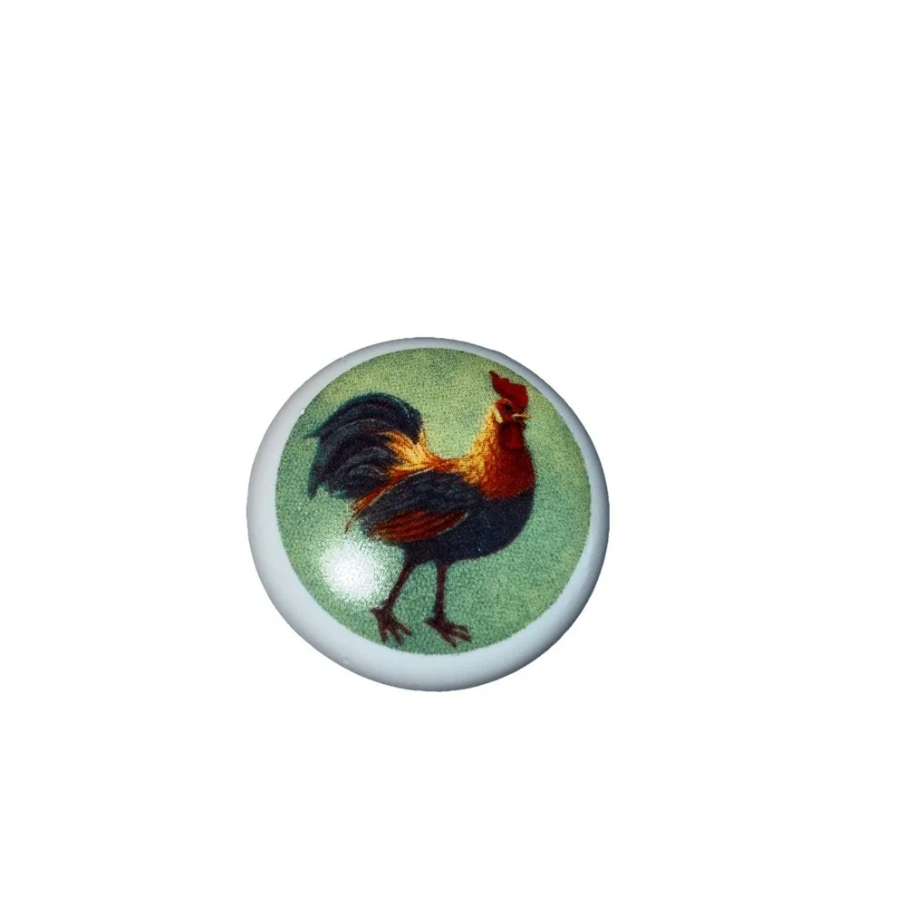 Vtg Set Of 8 Rooster Ceramic Cabinet Knobs 1